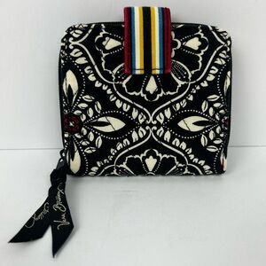 Vera Bradley Black & Ivory Quilted Zip Wallet with Multicolor Stripe Tab